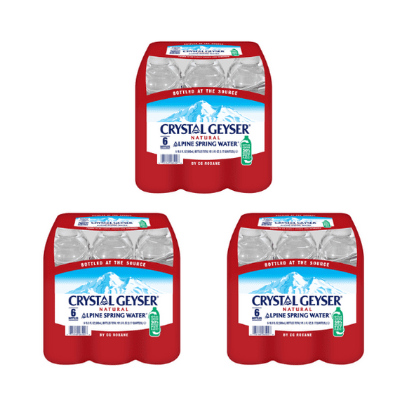 Crystal Geyser Natural Alpine Spring Water, 500 mL Bottles, 6 Bottles (3-Pack, 18 Total)  Pure Spring Water, Bottled at the Source