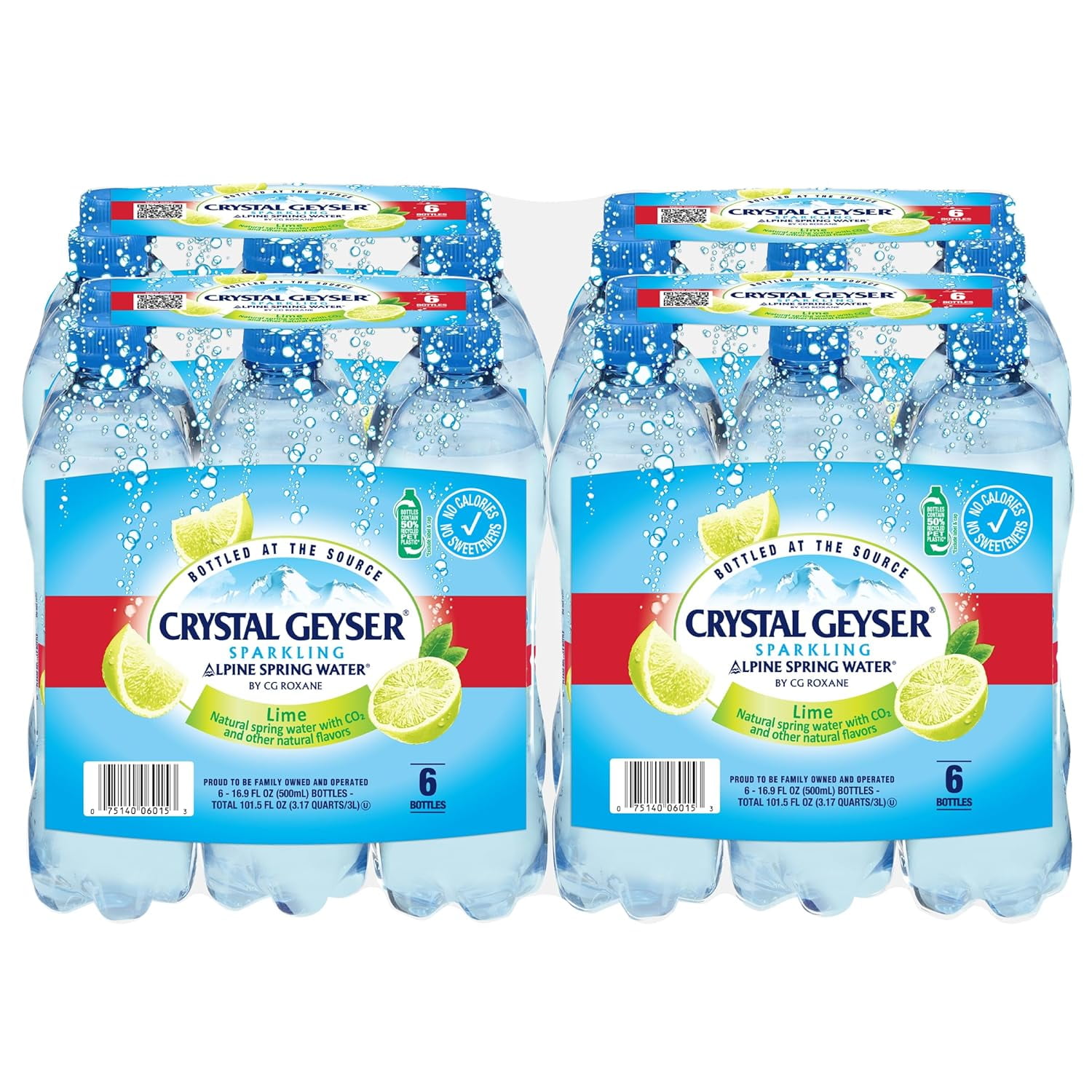 Crystal Geyser Sparkling Lime Alpine Natural Spring Water, 24-Pack, 16.9oz Bottles, Zero Calories and No Sweeteners, Naturally Flavored, Bottled at The Source