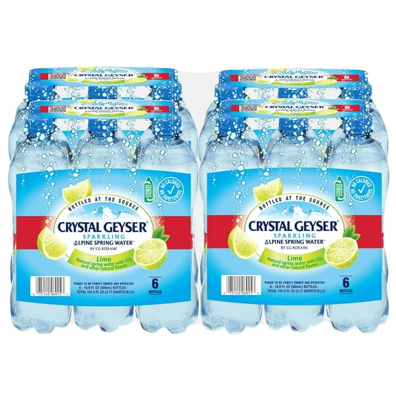 Crystal Geyser Sparkling Lime Alpine Natural Spring Water, 24-Pack, 16.9oz Bottles, Zero Calories and No Sweeteners, Naturally Flavored, Bottled at The Source
