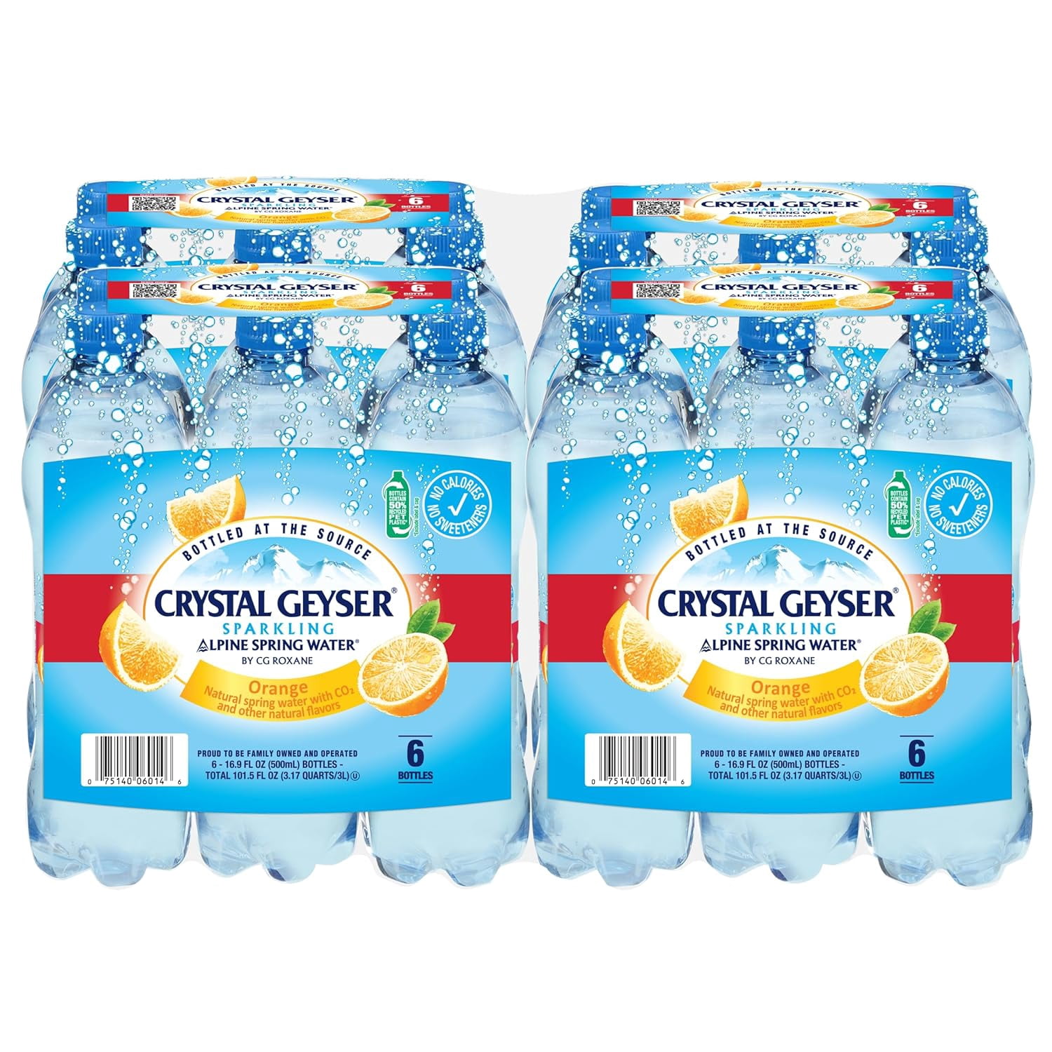 Crystal Geyser Sparkling Orange Alpine Natural Spring Water, 24-Pack, 16.9oz Bottles, Zero Calories and No Sweeteners, Naturally Flavored, Bottled at The Source