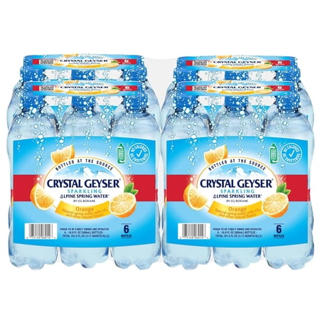 Crystal Geyser Sparkling Orange Alpine Natural Spring Water, 24-Pack, 16.9oz Bottles, Zero Calories and No Sweeteners, Naturally Flavored, Bottled at The Source