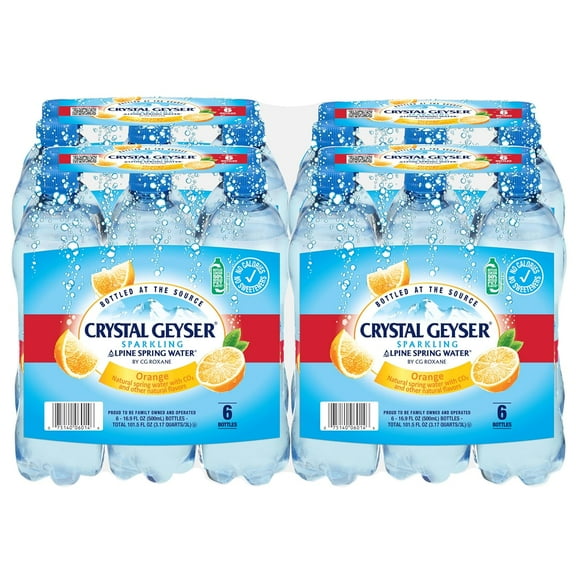 Crystal Geyser Sparkling Orange Alpine Natural Spring Water, 24-Pack, 16.9oz Bottles, Zero Calories and No Sweeteners, Naturally Flavored, Bottled at The Source