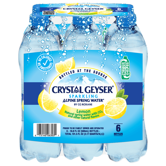 Crystal Geyser Sparkling Lemon Alpine Spring Water, 16.9 fl oz Bottles, 6 Pack