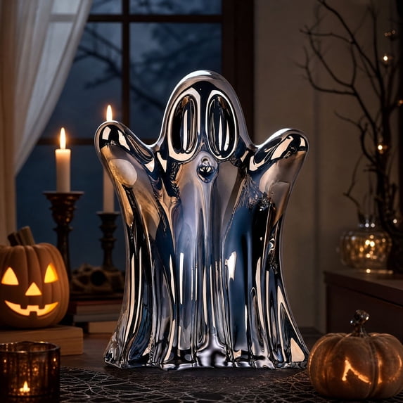 Crystal Ghost Figurine, Halloween Decor, Crystal Paperweight, Glossy Multicolor Ghost Ornament, Desktop Statue, Shimmering Light Reflective Effect, for Office Desk Living Room Shelf Home Decor