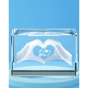 Crystal Gifts for Her or Him, Crystal Engraved 3D Heart in Hands, With I Love you in Cube Glass Figurines,Anniversary Valentines Presents