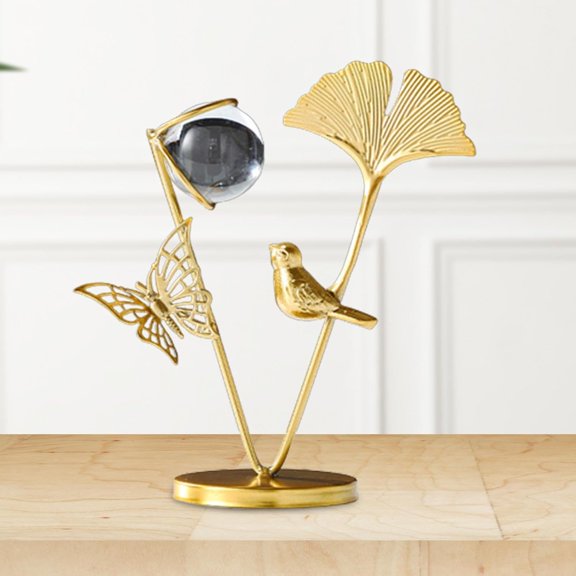 Crystal Ginkgo Leaf Ornaments Desktop Ornament Decorative Birds Showpiece, Gold - 2 Cm | For Home Dcor, Living Room, Bedroom, Wall, Shelf, Office, Table Top Decoration Item - 1 Piece