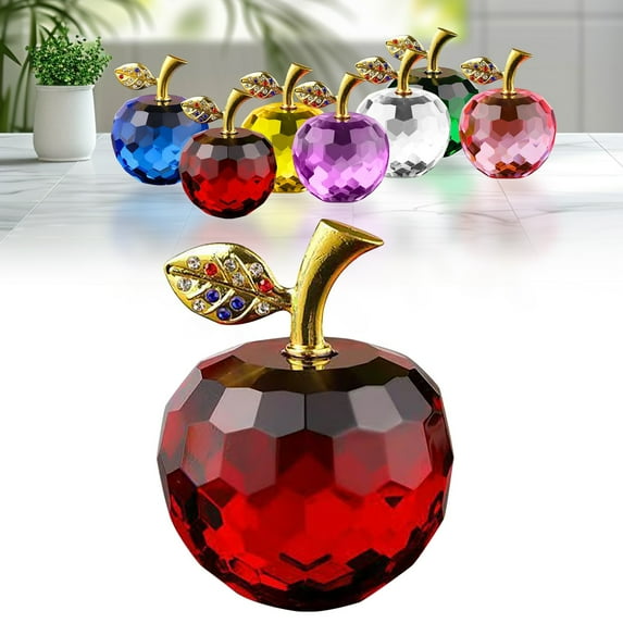 Crystal Glass Apple Figurine Elegant Clear Decorative Ornament for Desk or Home Decor,Red,1PC,Desktop Ornament