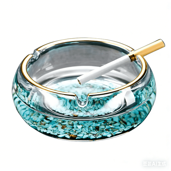 Crystal Glass Ashtray for Cigars and Cigarettes, Gold Tabletop Holder, Home Office Decoration