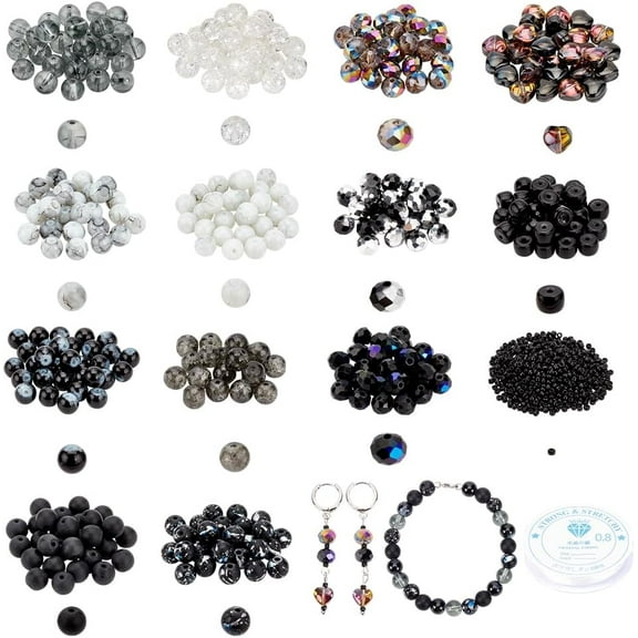 Crystal Glass Bead Kit Including Round/Heart/Faceted/K9 Glass Beads Glass Seed Beads with Elastic Thread for DIY Craft Bracelet Jewelry Making