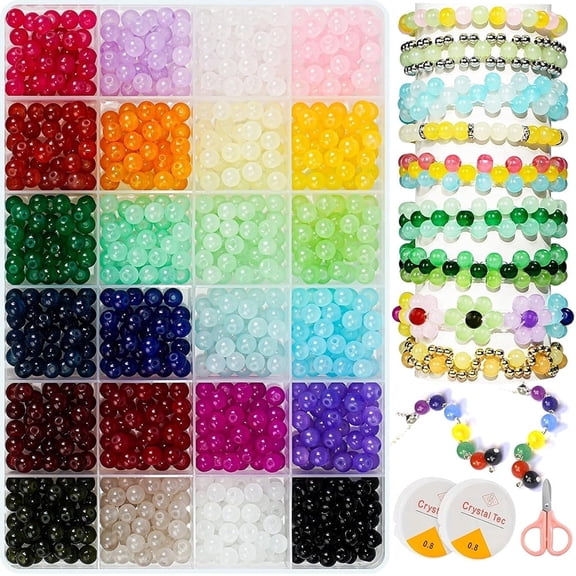 Crystal Glass Beads Set, 720 Pcs 6mm Round Beads for Bracelet Making and DIY Jewelry Crafts, 28 Colors