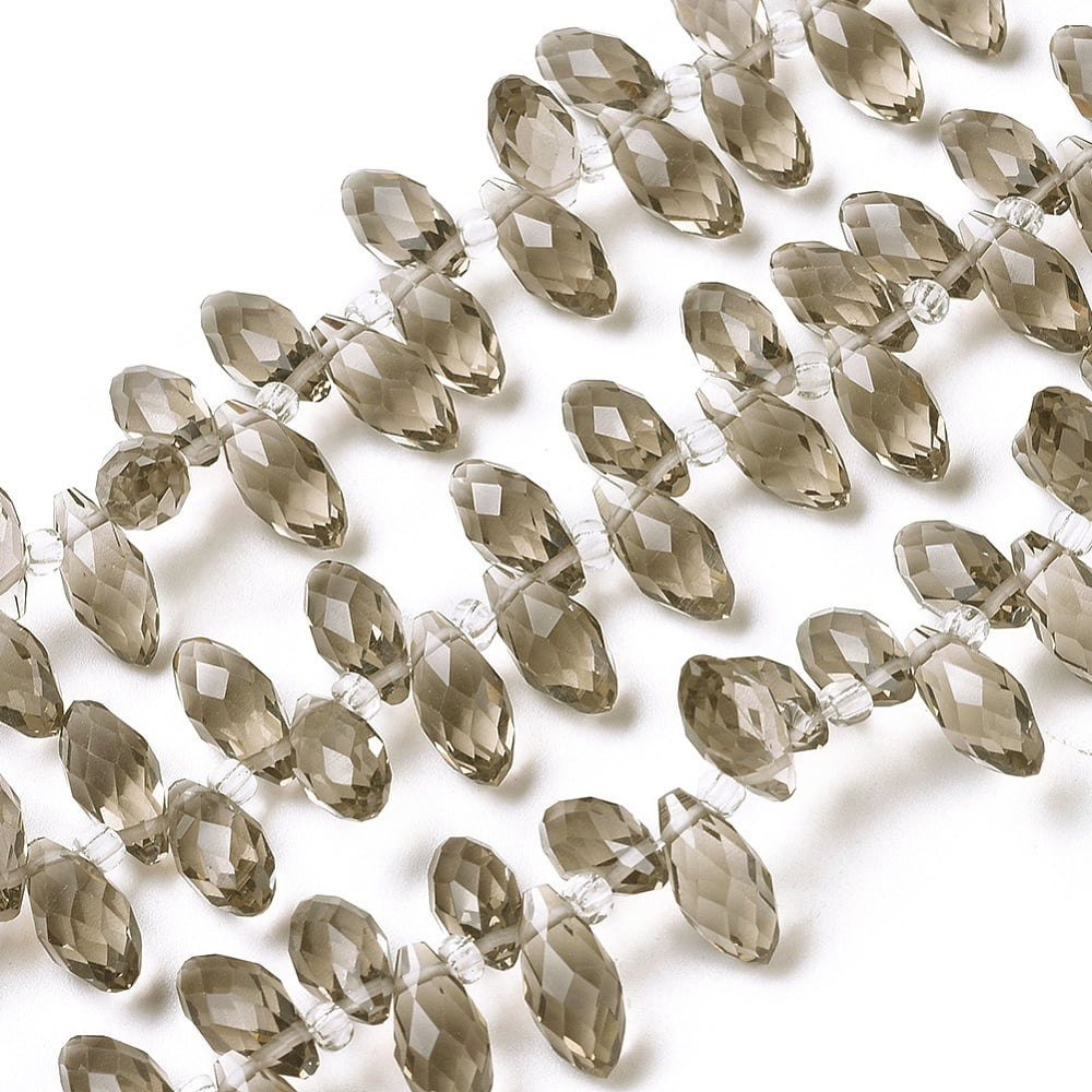 Crystal Glass Beads Strands Top Drilled Beads Faceted Teardrop Dark Gray 13x6mm Hole: 1mm about 100pcs/strand 16.5 inch