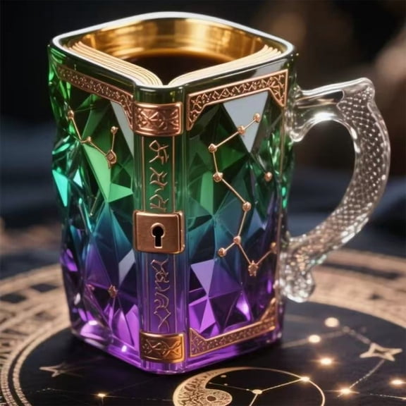 Crystal Glass Book Shaped Mug - 200ml Novelty Reading Theme Coffee Tea Cup, Purple Clear Literary Decor for Book Lovers, Gift for Readers, Desk Ornament