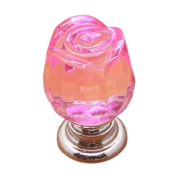 Crystal Glass Cabinet Knobs - 20mm Pink Rose Shape Pulls Handles for Drawer Dresser Kitchen Wardrobe Bathroom Cabinet Desk, Self-Adhesive & No-Punch Peel and Stick Knob Decor