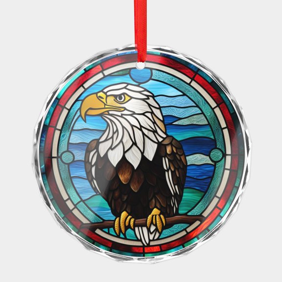 Crystal Glass Christmas Ornament American Bald Eagle Abstract Stained Glass Style (Flat Design, Not Raised) Eagles Birds Holiday Ornaments for Xmas Tree