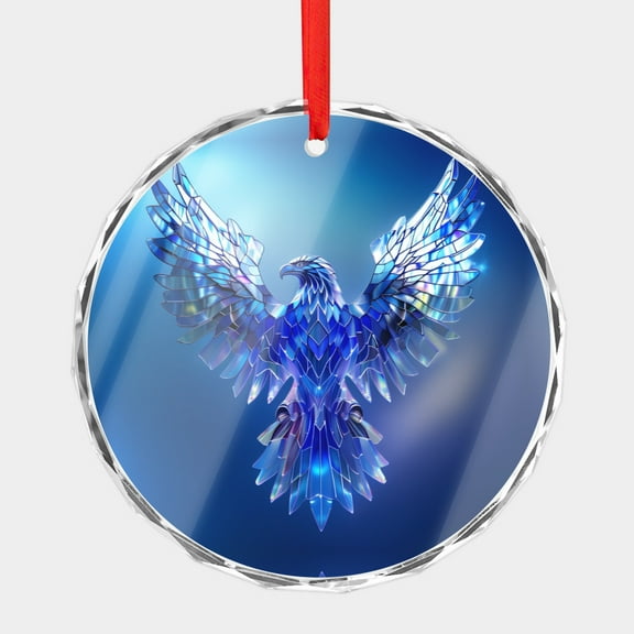 Crystal Glass Christmas Ornament Bald Eagle Abstract Purple Blue Stained Glass Style (Flat Design, Not Raised) Eagles Birds Holiday Ornaments for Xmas Tree