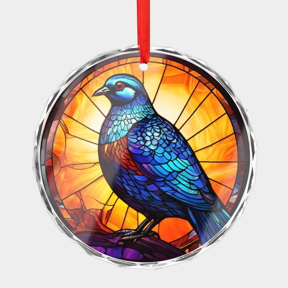 Crystal Glass Christmas Ornament Blue Quail Bird Stained Glass Style (Flat Design, Not Raised) Quails Birds Lover Holiday Ornaments for Xmas Tree