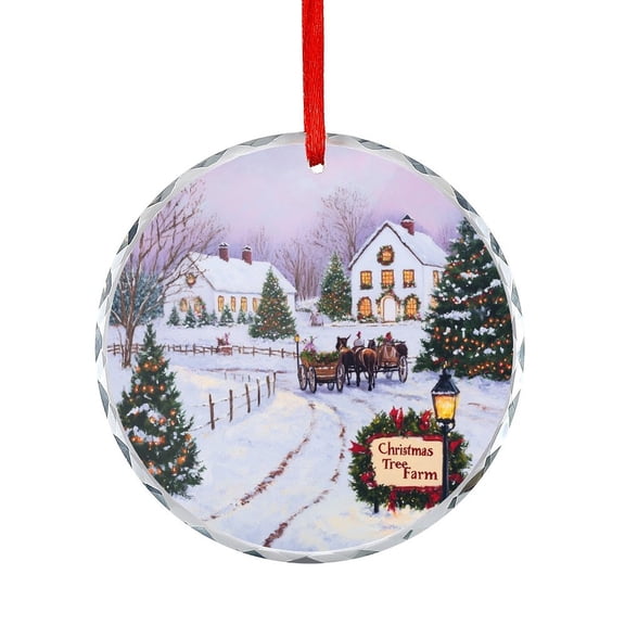Crystal Glass Christmas Ornament Christmas Tree Farm Country Winter Scene Round Glass Christmas Ornaments Snowy Christmas Town Gift Exchange Present Ideas