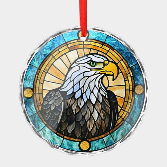 Crystal Glass Christmas Ornament Classic Bald Eagle Abstract Stained Glass Style (Flat Design, Not Raised) Eagles Birds Holiday Ornaments for Xmas Tree