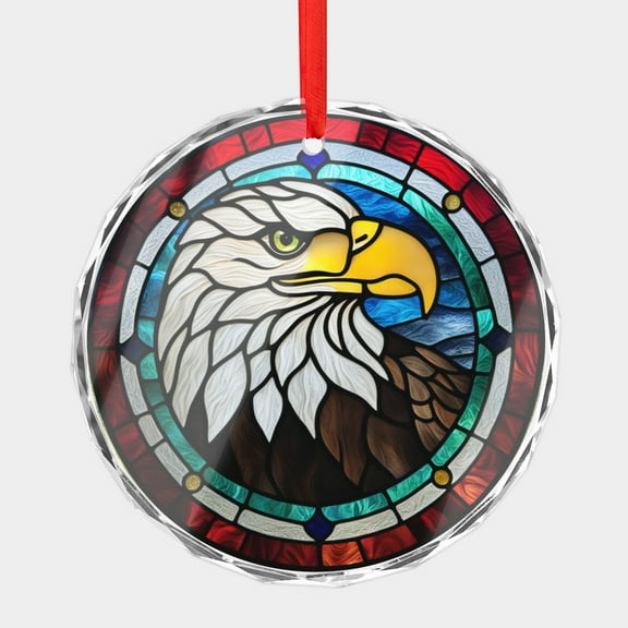 Crystal Glass Christmas Ornament Close Up American Bald Eagle Abstract Stained Glass Style (Flat Design, Not Raised) Eagles Birds Holiday Ornaments for Xmas Tree