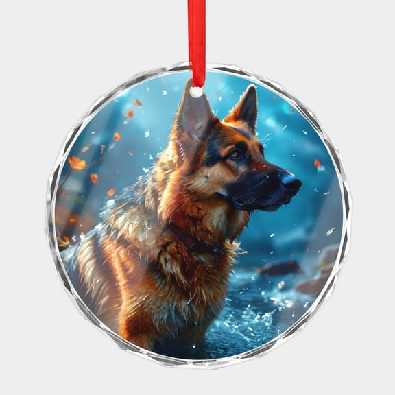Crystal Glass Christmas Ornament Cool German Shepherd Dog Pet Lover Sheperd Dogs Blue Design Holiday Ornaments for Xmas Tree