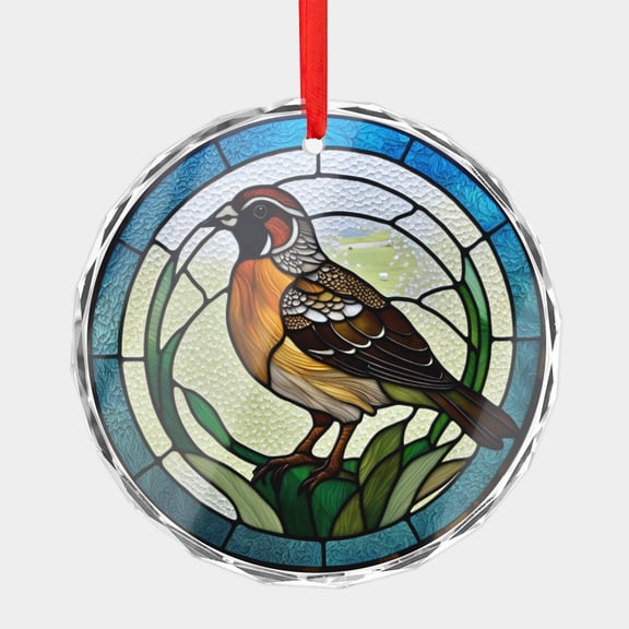 Crystal Glass Christmas Ornament Cute Quail Bird Stained Glass Style (Flat Design, Not Raised) Quails Birds Lover Holiday Ornaments for Xmas Tree