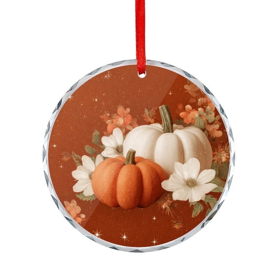 Crystal Glass Christmas Ornament Fall Thanksgiving Floral Pumpkin Glitter Cute Gorgeous Glam Brunt Orange Christmas Glass Decoration Happy Fall Orange Autumn Xmas Decor Indoor Home Holiday Party