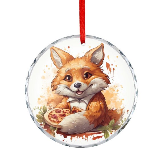 Crystal Glass Christmas Ornament Fox Pizza Crystal Glass Christmas Decor with Holiday Design Anime Nature Ornaments for Teacher Coworker Boss Friend Mentors