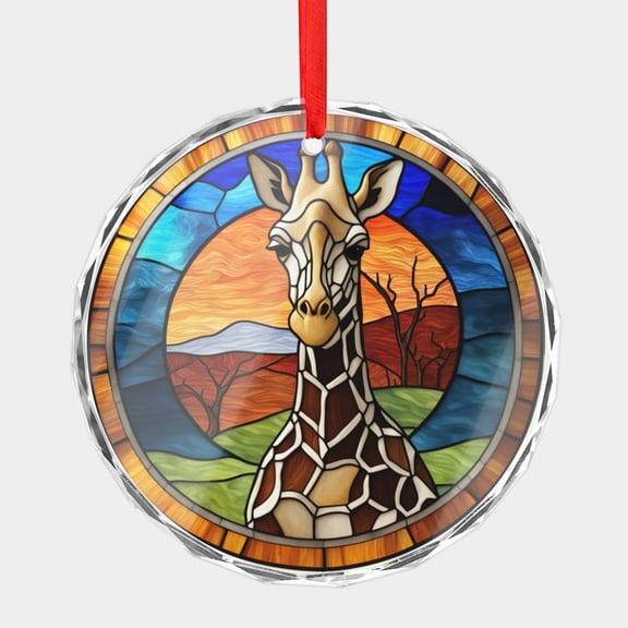 Crystal Glass Christmas Ornament Giraffe Animal Stained Glass Style (Flat Design, Not Raised) Art Desert Safari Animals Holiday Ornaments for Xmas Tree