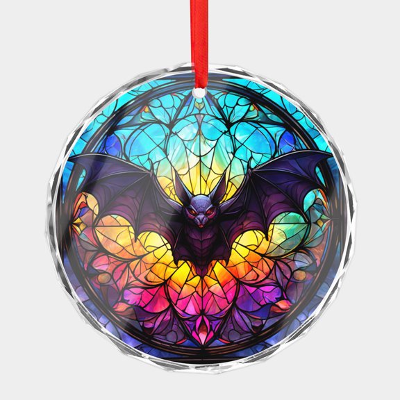 Crystal Glass Christmas Ornament Gothic Bat Critter Flying Animal Psychedelic Stained Glass Style (Flat Design, Not Raised) y2K Holiday Ornaments for Xmas Tree