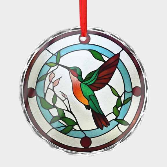Crystal Glass Christmas Ornament Hummingbird Pretty Stained Glass Style (Flat Design, Not Raised) Humming Birds Lover Holiday Ornaments for Xmas Tree