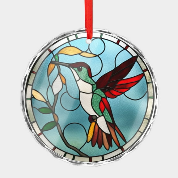 Crystal Glass Christmas Ornament Hummingbird Stained Glass Style (Flat Design, Not Raised) Humming Birds Lover Holiday Ornaments for Xmas Tree