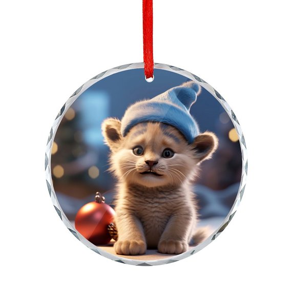Crystal Glass Christmas Ornament Lion Cub Is Wearing A Santa Hat Christmas Tree Glass Ornament Rustic Country Holiday Holiday Present Ideas