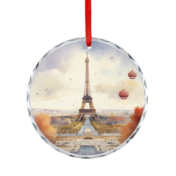 Crystal Glass Christmas Ornament Paris 2023 Watercolour Painting Christmas Ornaments Crystal Hanging Paris Skyline Unique Gift Idea