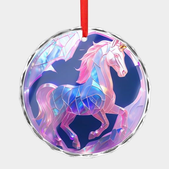 Crystal Glass Christmas Ornament Pink Purple and Blue Unicorn Stained Glass Style (Flat Design, Not Raised) Unicorns Lover Holiday Ornaments for Xmas Tree