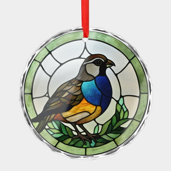 Crystal Glass Christmas Ornament Quail Bird Stained Glass Style (Flat Design, Not Raised) Quails Birds Lover Holiday Ornaments for Xmas Tree