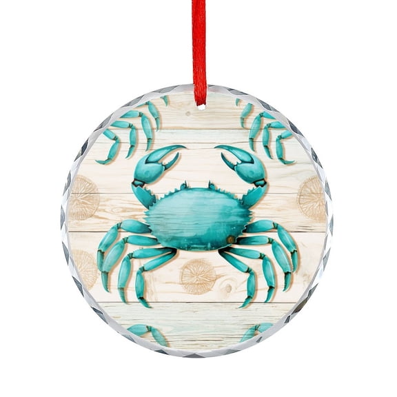 Crystal Glass Christmas Ornament Rustic Beach Wood Crab Coastal Crystal Ornament 2025 Ocean Beach Coastal Marine Animals Unique Gift Idea
