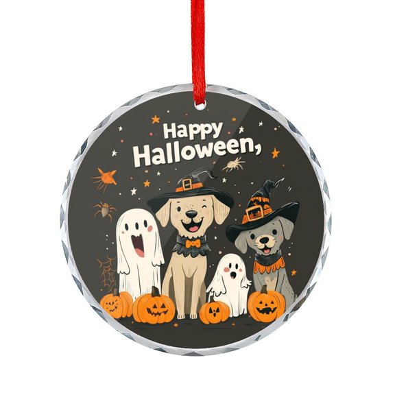 Crystal Glass Christmas Ornament Scary Pumpkin Ghost Spooky Dog Crystal Ornament 2025 Halloween Holiday Decorations Hanging Ornaments Xmas Tree Decor for Family Friends Lovers