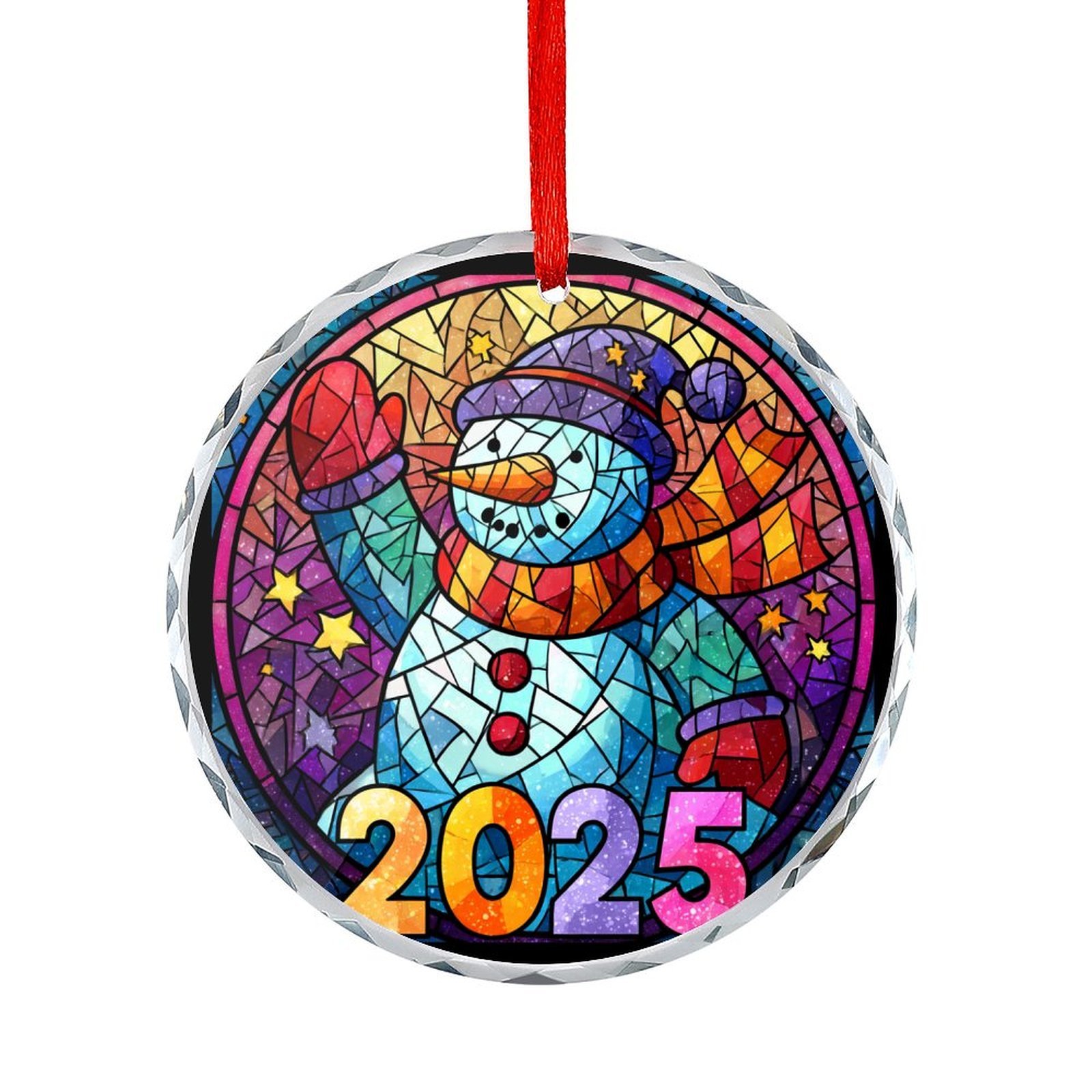 Crystal Glass Christmas Ornament Stained Glass-style Snowman Round ...