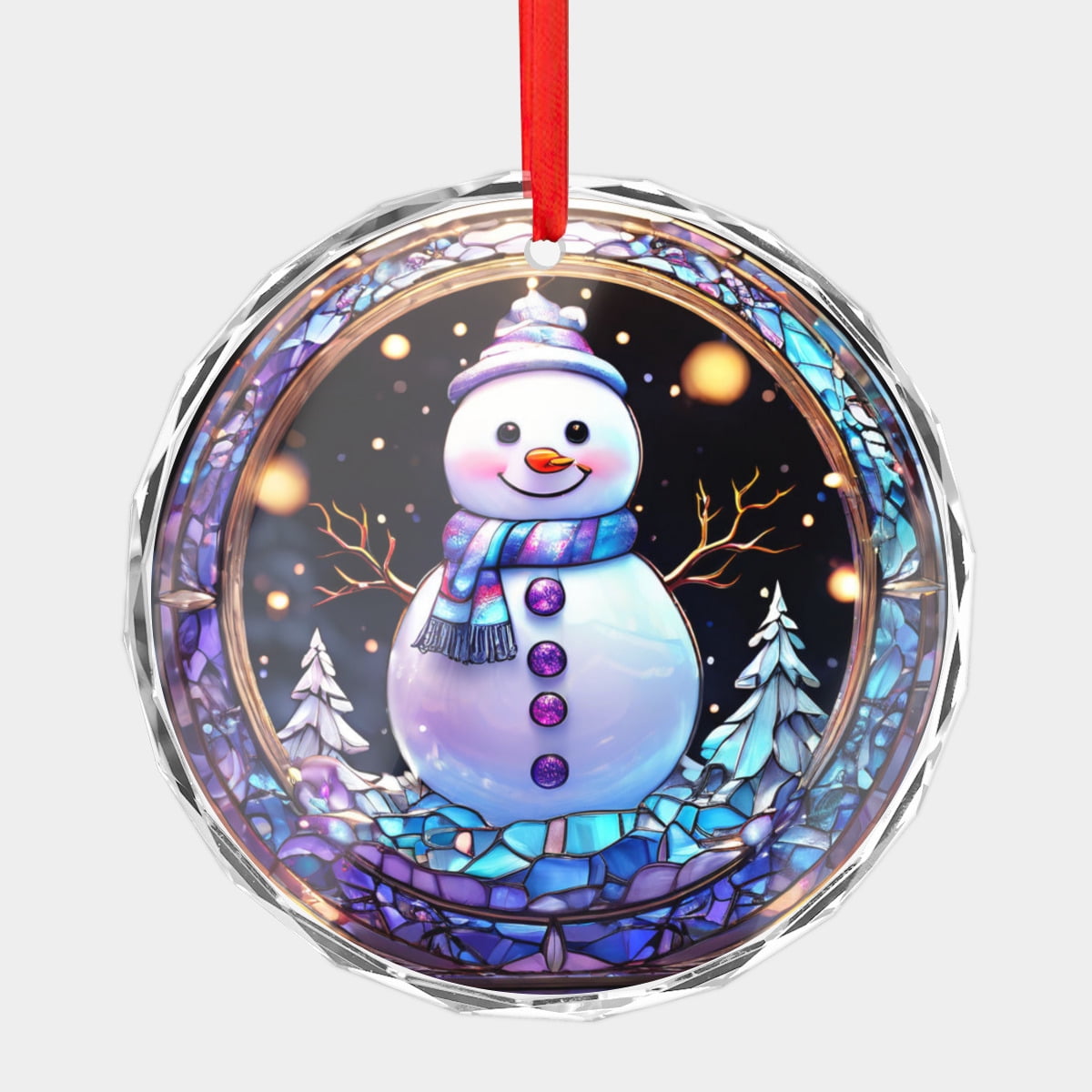 Crystal Glass Christmas Ornament Winter Snowman Scene Beautiful Stained ...