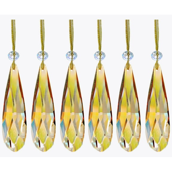 Crystal Glass Christmas Ornaments, 6Pcs Teardrop Prism Hanging Crystals for Christmas Tree,Centerpieces,Wedding,Party Decor (Crystal AB)