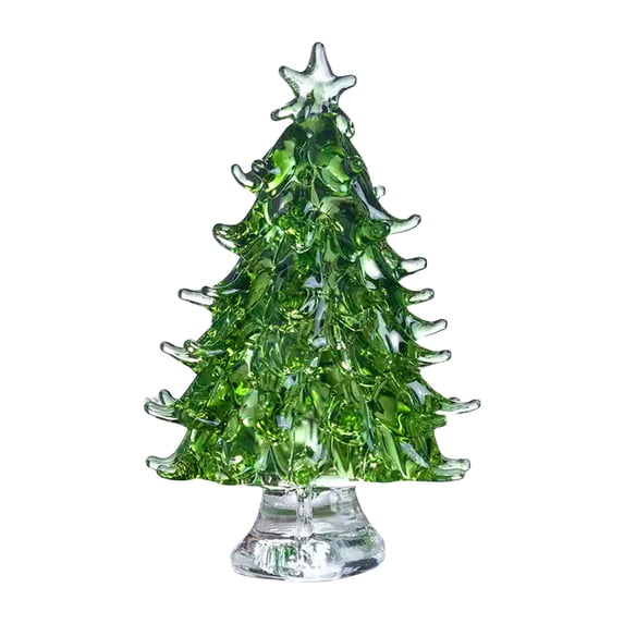 Glass Christmas Tree Ornament - Green with Red & Golden Star, Hand-Cut, Festive Home Party Decoration