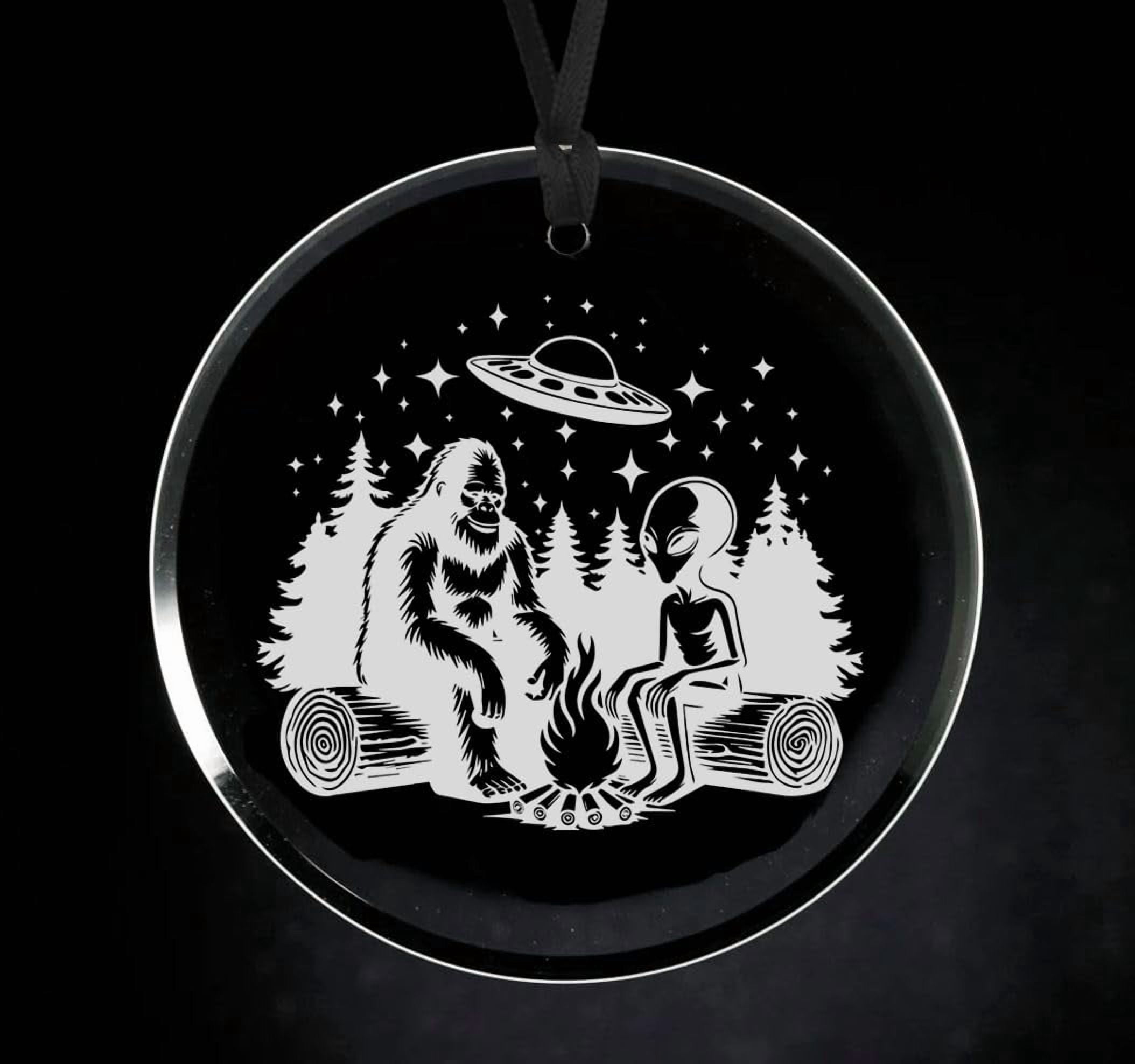 Crystal Glass Circle Ornament Keepsake Gift Bigfoot Alien UFO Campfire ...