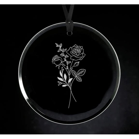 Crystal Glass Circle Ornament Keepsake Gift Birth Month Flowers (June - Rose)