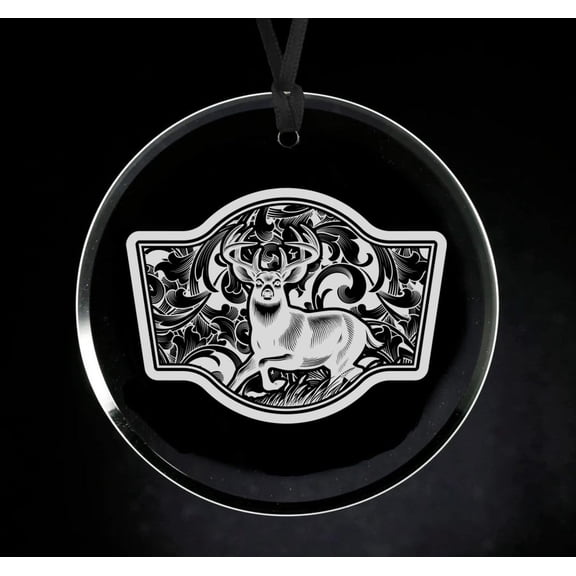 Crystal Glass Circle Ornament Keepsake Gift Deer Scroll Pattern