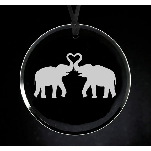 Crystal Glass Circle Ornament Keepsake Gift Elephants Making Heart