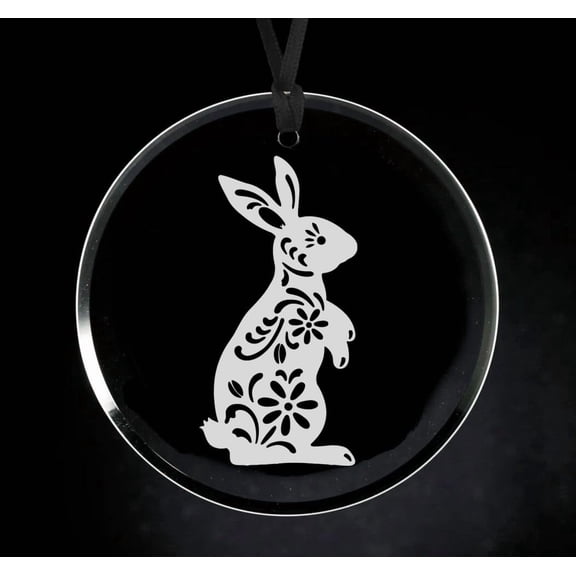 Crystal Glass Circle Ornament Keepsake Gift Fancy Bunny Rabbit