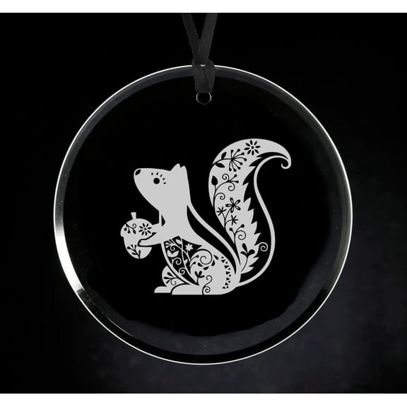 Crystal Glass Circle Ornament Keepsake Gift Fancy Squirrel