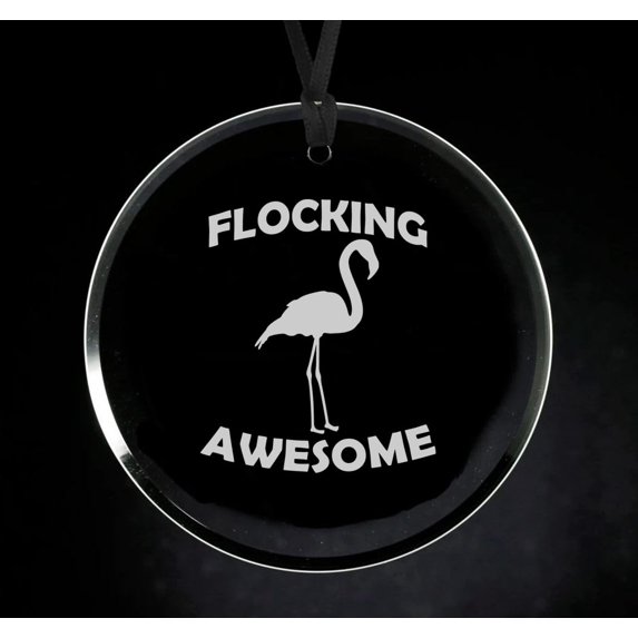 Crystal Glass Circle Ornament Keepsake Gift Flocking Awesome Flamingo Funny