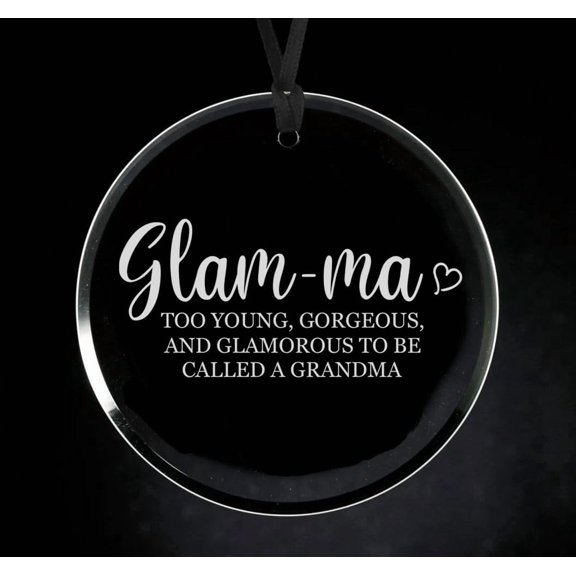 Crystal Glass Circle Ornament Keepsake Gift Glam-ma Definition Grandmother for Grandma