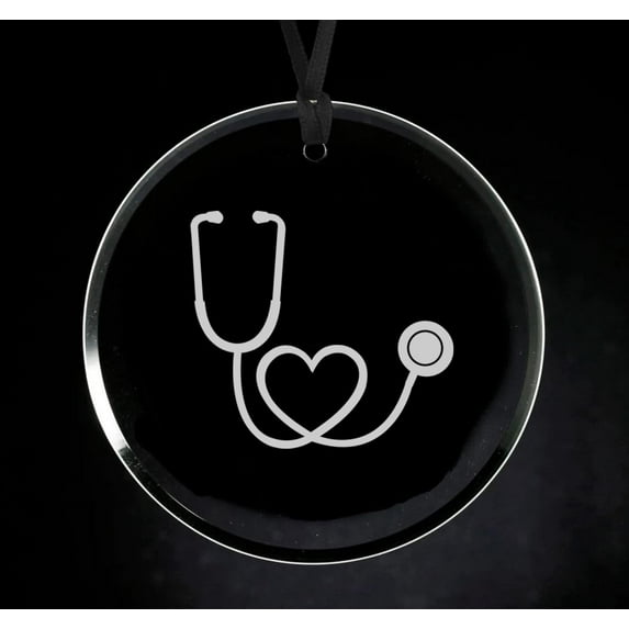 Crystal Glass Circle Ornament Keepsake Gift Heart Stethoscope Nurse Doctor